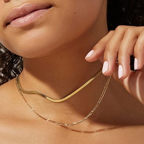 Freekiss Herringbone Necklace for Women: Layered Gold Necklace Set 14k Gold Plated Snake Gold Chain Choker Necklaces Dainty Simple Link Necklaces Gold Jewelry Gift for Women