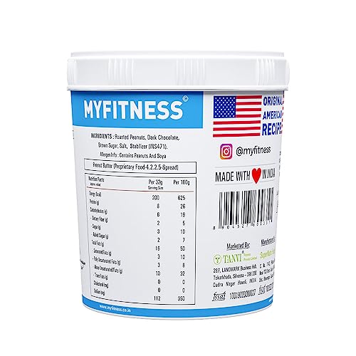 MYFITNESS Chocolate Peanut Butter Smooth 1250gm | 22g Protein | Tasty & Healthy Nut Butter Spread |Vegan| Dark Chocolate | Cholesterol Free, Gluten Free| Smooth Peanut Butter | Zero Trans Fat