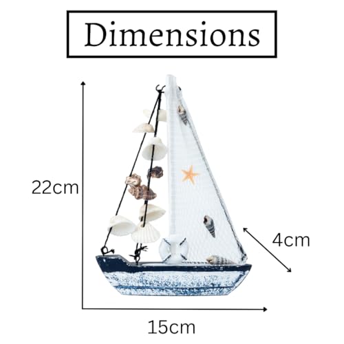 Image of Wooden Decorative Sailboat Nautical Model Showpiece - 15x4x22 cm | Miniature Sailing Boat Showpiece for Home Decor, Living Room, Office & Table Desk Decoration | Faded Blue-Donut Tube