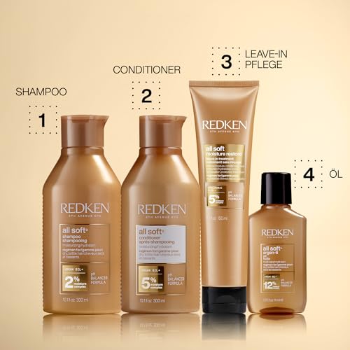 Redken Spülung für trockenes und brüchiges Haar, Belebt und hydratisiert, Mit Fettsäuren, Antioxidantien und Argan-Öl, All Soft Conditioner, 1 x 300 ml