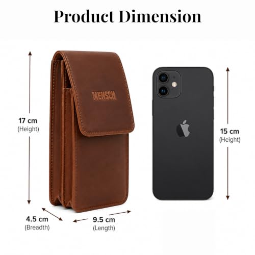 Image of MENSCH Genuine Leather Multifunctional Phone Mobile Pouch Waist Bag with Belt Loop for Accessories, Apple iPhones, Smartphones, Androids Upto 6.7 inch for Daily Use, Travelling for Men & Women (L.Brown)