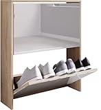 VCM Holz Schuhschrank | Maße: H. 73 x B. 63 x T. 17 cm | 2 Klappen mit Spiegel - Stido L
