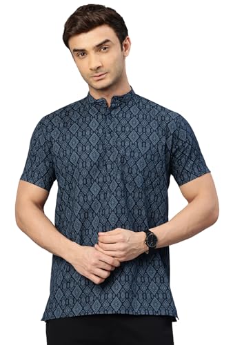 Image of Majestic Man Men Slim Fit Ethnic Motifs Cotton Printed Half Sleeve Short Kurta