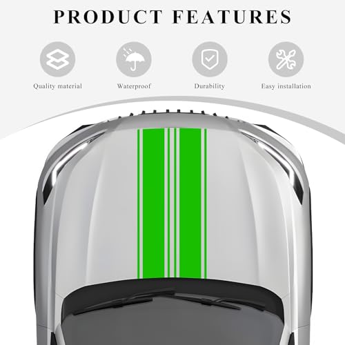 Image of 2 PCS Car Hood Sticker, 70.9 inch x 7.3 inch Waterproof Racing Stripes Auto Body Side Decals, Sports Style Hood Sticker Exterior Decoration for Most Vehicles, Car Accessories (Green)