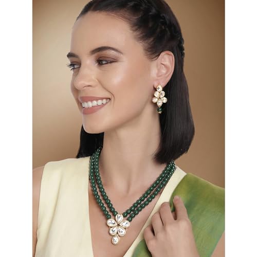 Peora Crystal Faux Pearl Kundan Necklace & Jewelry Set Gift for Women (Image - 4)