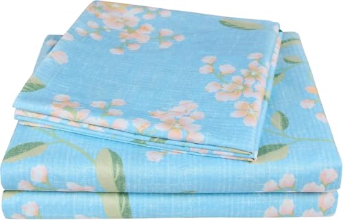 Image of JSD Blue Floral Printed Twin Sheet Set Extra Deep Pocket | 3 Piece Soft Botanical Microfiber Sheets, OEKO-TEX Certified, Easy Care