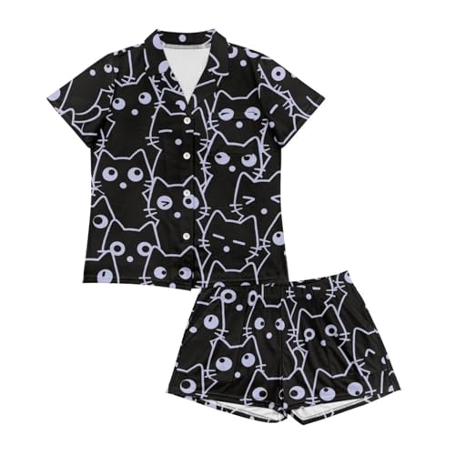 Image of Women's Short Sleeve Sleepwear Button 2 Piece Plus Size Pajamas Casual Soft Stretchy Funny Nightwear with Pockets