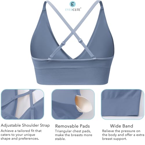 Evercute Women's Sports Bras 3/4 Pack Adjustable Deep V Neck Bras Wireless Spaghetti Strap Criss Cross Padded Seamless Low Support Sexy Everyday Bras