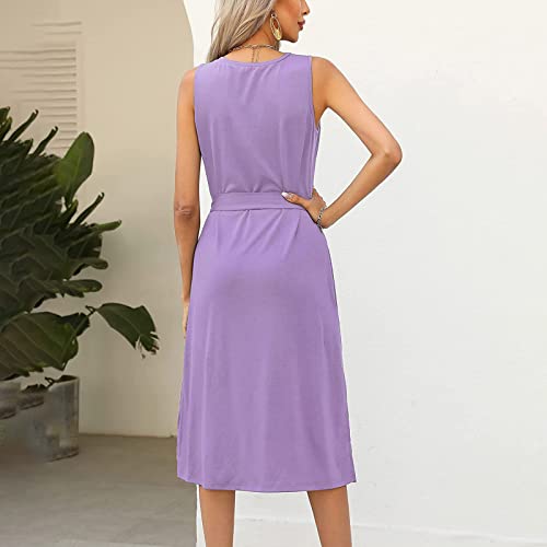 Vestido casual roxo para meninas adolescentes, sem mangas, gola canoa, costas nuas, midi crochê, bás