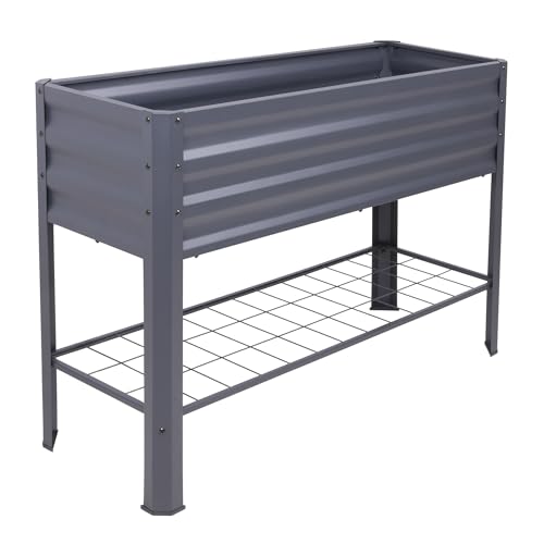 Metall Hochbeet anthrazit inklusive Pflanzenvlies - 114 x 41 cm - Anzucht Frühbeet freistehend mit Gitterablage - Garten Pflanzkasten Gemüsebeet Kräuterbeet Anzuchthilfe mit Vlies