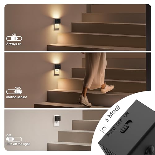 Image of JandCase Motion Sensor Night Light, Night Lights Plug into Wall with Adjustable Brightness, Motion Activated Night Light, 3000K Warm White, for Kids Bathroom Hallway Kitchen Bedroom