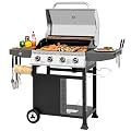 Grills House Premium 4-Burner Gas Grill with Side Shelves, 40,000 BTU Propane Grill with Stainless Steel Lid, Ideal for Patio Garden Outdoor Cooking Family Barbecue, Silver & Black, GA4405TS-SC