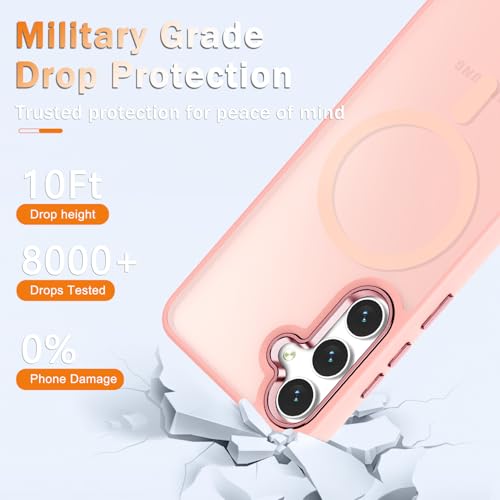 Image of YENAPOON for Samsung Galaxy S25+ Plus Case, Matte Magnetic Phone Case with 1 Screen Protector, Support for Magsafe, Translucent Frosted Shockproof Protective Cover for Samsung Galaxy S25+ Plus, Pink