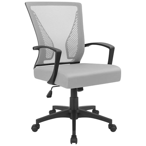 Image of Furmax Office Mid Back Swivel Lumbar Support Desk, Computer Ergonomic Mesh Chair with Armrest (Gray)