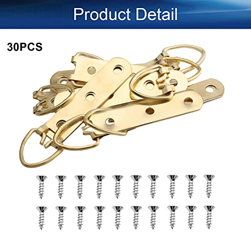 Image of 30Pcs Three Holes D Ring Picture Hangers 90 x 15mm for Hanging Hook Frame Mirror Artwork Clock Gold Tone