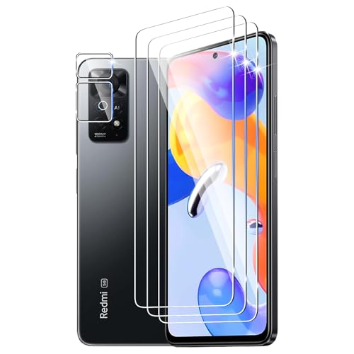 DXULWLM 3+1 Piezas Cristal Templado para Xiaomi Redmi Note 11 Pro 4G/5G,con protector de Lente de cámara,HD transparente,Dureza 9H,Sin Burbujas,Anti-Arañazo Protector de Pantalla