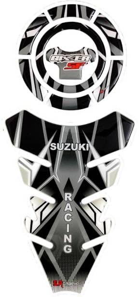 Image of 3D Bike Tank Pad Sticker Compatible with Gixxer, Blue and Black Protective Decal with Fuel Cap Cover (A)