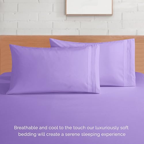 Elegant Comfort Luxurious 1500 Premium Hotel Quality Microfiber 4-Piece Sheet Set, 18-24 Inches Deep - Extra Deep Pocket Sheets - Ultra Soft 4PC Deep Pocket Sheets, King, Lavender
