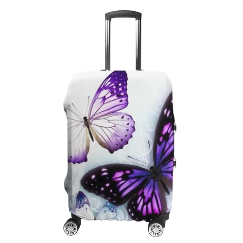 White Purple Butterflies Elastic Luggage Cover Suitcase Protector for 19-32 Inch Suitcases | Universal Stretchable Travel Bag Cover | Anti-Scratch, Washable with Zipper Closure L