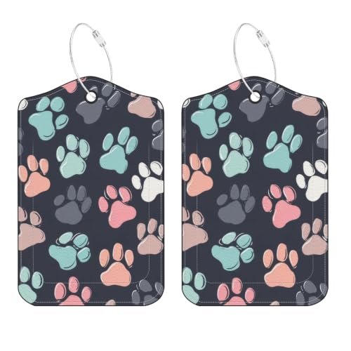 Image of Paw Print Luggage Tags 2 Pack, PU Leather Privacy Flap