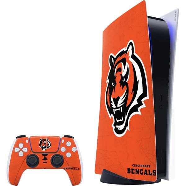 Skinit Decal Gaming Skin Compatible with PS5 Bundle - Officially Licensed NFL Cincinnati Bengals - Alternate Distressed Design