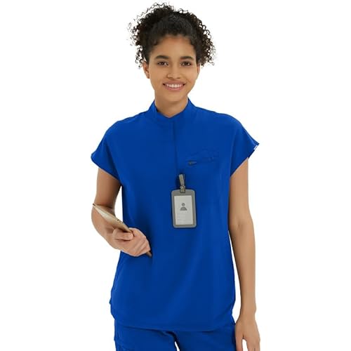 Kitmaz Medical Scrub Tops for Women - Soft Stretch Mandarin Collar Oversized Fit Scrub Shirts with 3 Pockets