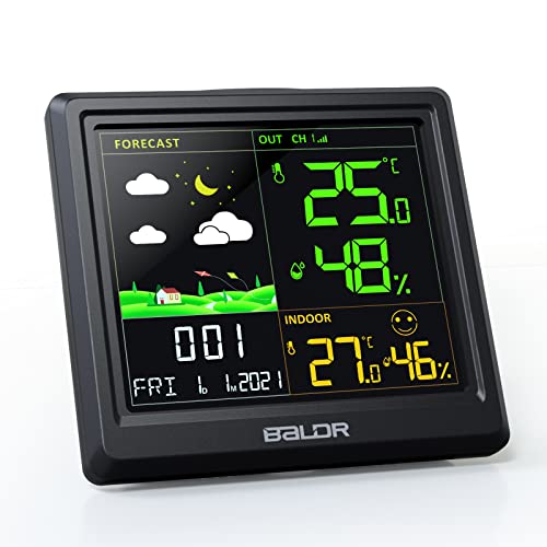 BALDR Wetterstation mit Außensensor Innen und Außen Thermometer Digital Farbdisplay Funkwetterstation Wettervorhersage Wecker Cover