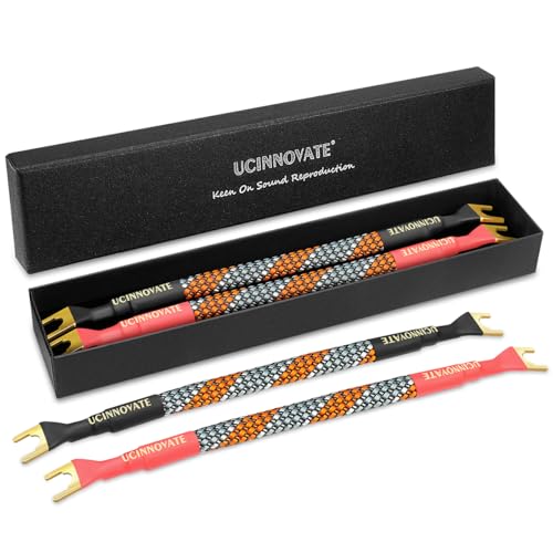 UCINNOVATE 4 x HiFi OFC Speaker Jumper Cable with Spade, 21cm Speaker Cable Bridge Bi-Wire Speaker Jumper Plates, 11AWG Cable Bridge to Speaker Cable Terminals with 8 Gold Plated...