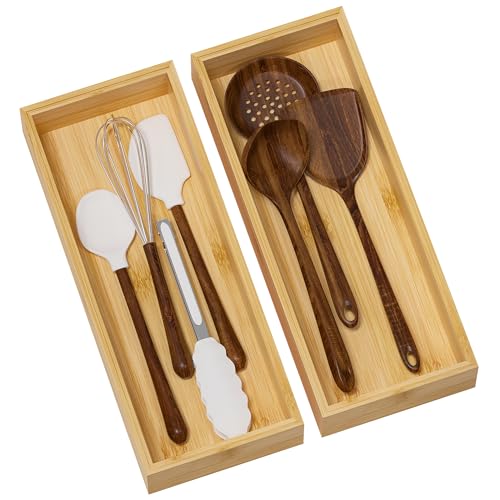 Greatseas Kitchen Drawer Organizer Bins, Stackable Bamboo Deep Drawer Organizer