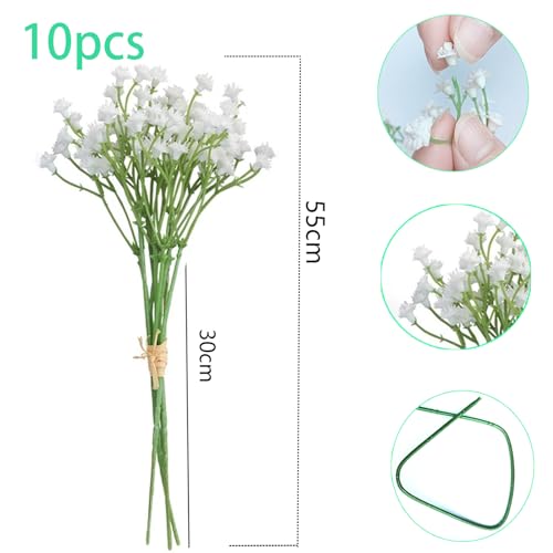 10 Bundles Artificial Flowers, Baby Breath Flowers Artificial, Real Touch, Fake Dried Gypsophila Plants for Wedding Bouquets DIY Wreath Floral Arrangement Home Party Decoration (Wh image 5