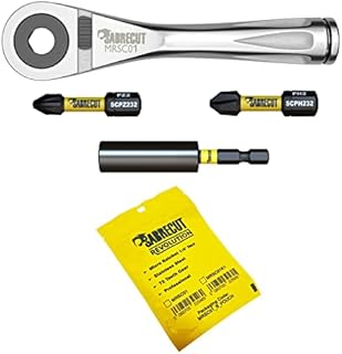 4 Piece SabreCut MRSC01K1 Mini Micro Ratchet 1/4" Hex Stainless Steel Professional 72 Tooth Gear Hand Ratchet Wrench with 32mm PH2 PZ2 Screwdriver Impact Bits and a Magnetic 60mm Impact Bit Holder