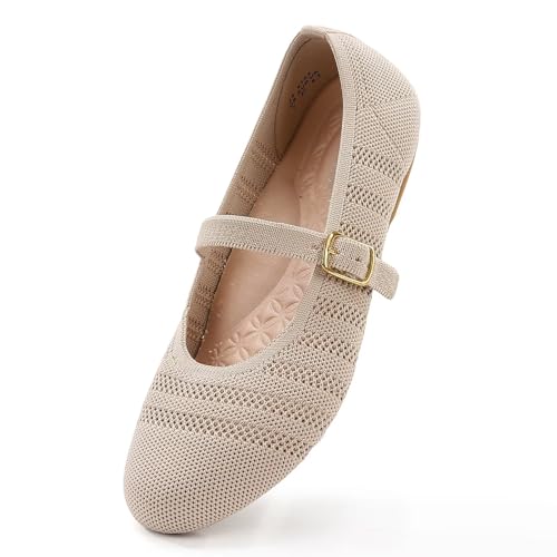 Image of Frank Mully Women's Mary Jane Flats Comfortable Dressy Ballet Flats Casual Round Toe Slip On Washable Knitted Fabric Office Work Woman Shoes