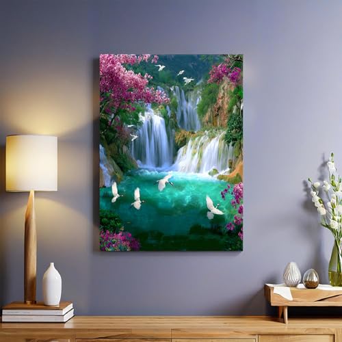 Pintura De Paisaje Lienzo decorativo 40x30 cm Paisaje de cascada natural pintura sobre lienzo moderno cuadros pared salón comedor dormitorio arte contemporáneo impresión