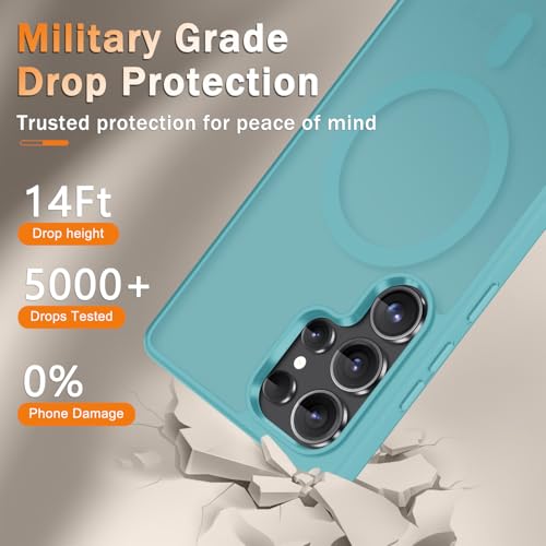 Image of YENAPOON for Samsung Galaxy S25 Ultra Case, Matte Magnetic Phone Cover [with 1 Screen Protector] [Support for MagSafe] [Shockproof Military Grade Protection] Translucent Frosted Back, Light Blue