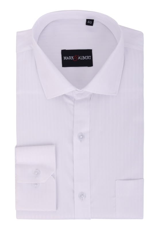 Image of MARK & ALBERT Men's Striped Full Sleeves Cotton Formal Shirt White | Stylish Shirt for Men