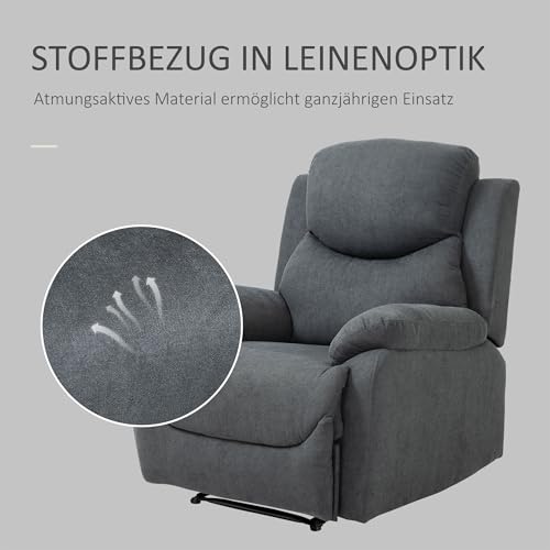 HOMCOM Relaxsessel Einzelsofa Liege 150° neigbarer Fernsehsessel Liegesessel TV-Sessel mit Schlaffunktion für Wohnzimmer Leinen Dunkelgrau 93 x 88 x 102 cm – Bild 6