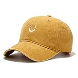 Smile Face Baseball Cap Vintage Distressed Low Profile Unstructured Cotton Dad Hat Adjustable for Women Men (Retro Yellow)