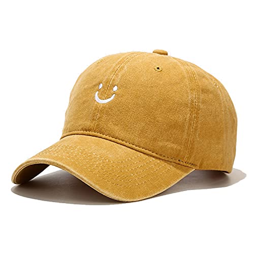 Casquette baseball vintage jaune en coton avec profil bas ajustable unisexe