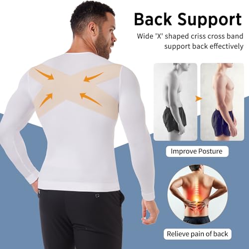 MISS MOLY Camisetas de compressão de ginecomastia para homens, manga comprida, emagrecedor, modelado