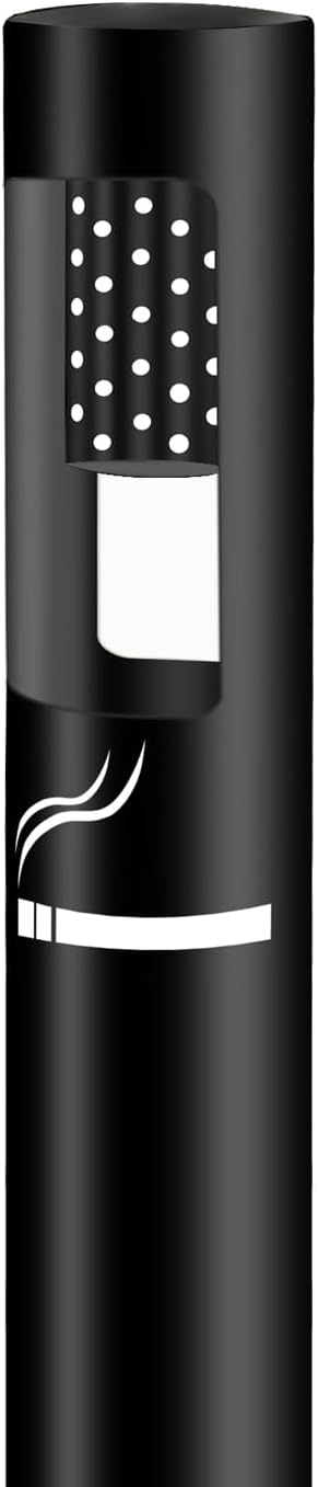 Outdoor Cigarette Butt Receptacle 43-inch White/Metals Standing Ashtray for Patio, Offices, Home, Restaurants, Backyard (Black)