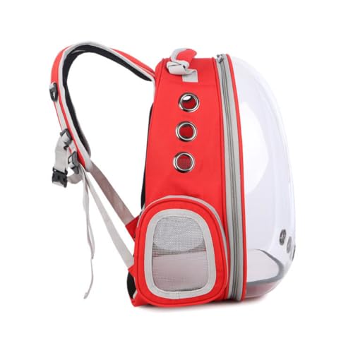 MKHJBFGIペット用ショルダーバッグ ペットキャリー 犬用小屋 キャリーバッグ 夏用 軽い 通気性 外から見える 旅行 マット付き 臭気がない 防災 通院用 折り畳み 散歩出かけ 飛び出し防止 全景 シンプル (レッド)