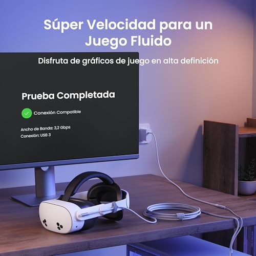 KIWI design Cable Link con Carga 5M Compatible con Meta Quest 3s Quest 3 Quest 2/Pro/Accesorios Pico 4 y PC/SteamVR, Cable USB 3.0 a USB-C Link con Super Rápida 5 Gbps, para Juego Prolongado - imagen 4