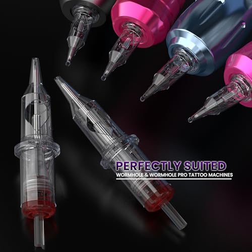 Image of Wormhole Tattoo Cartridge Needles 50PCS Disposable # 12 Round Liner Tattoo Needle Cartridges Mixed 3RL 5RL 7RL 9RL 11RL with Standard Rotary Tattoo Machine for Ultra-Fine Line and Tattoo Detailing