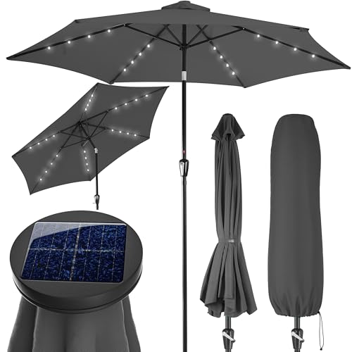 Kingsleeve® Parasol de jardin extérieur LED solaire 270cm anthracite Pare-soleil inclinable avec manivelle Protection UV 80+