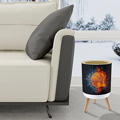 Image of Shabby Chic Small Trash Can with Lid Basketball Fire and Water Splash Garbage Bin Round Waste Bin Press Cover Dog Proof Wastebasket for Girls Boys Bedroom Bathroom Nursery Decor 1.8 Gallon