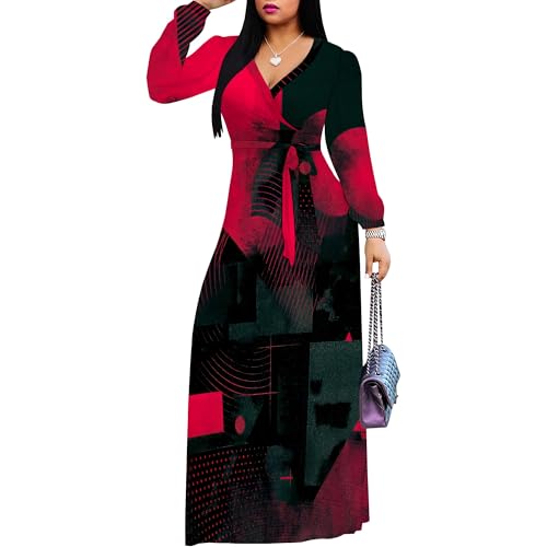 Image of Plus Size Maxi Dress for Women V Neck Flowy Dresses with Pockets for Wedding Guest Church