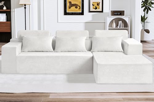 Image of HABUTWAY 105 inch L-Shape Modular Sectional Sofa Couch for Living Room,No Assembly Required,Modular Comfy Sofa with Deep Seat for Living Room Bedroom,Luxury Distressed Velvet(Right,Beige)