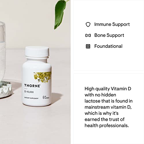 Thorne Vitamin D-10,000 - Vitamin D3 Supplement - 10,000 Iu - Support Healthy Teeth, Bones, Muscles, Cardiovascular, And Immune Function - Gluten-Free, Dairy-Free, Soy-Free - 60 Capsules #TOP3