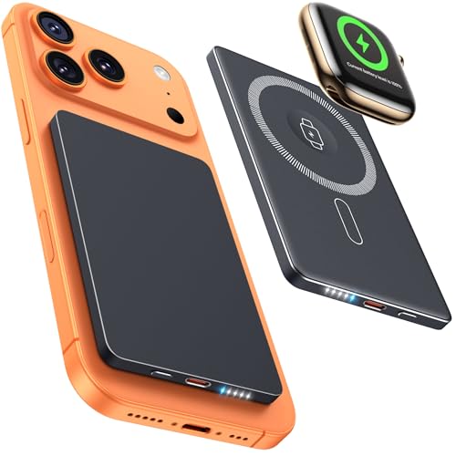 Image of 3-in-1 5000mAh for Magsafe Power Bank Thin Slim 22.5W Fast Charging Type C Magnetic Battery Pack Powerbank for Travel, Mini Wireless Portable Charger for iPhone 17 16 15 14 13 12 Watch Android, Black