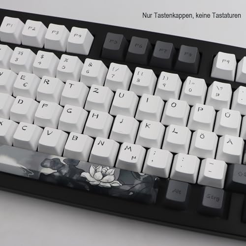 JSJT Tinte Lotus Tastenkappen 140 Tasten Deutsches Tastenkappen PBT OEM Profil Tastenkappe (nur Tastenkappe) für 61/68/84/87/96/108 Cherry MX Switches ANSI/ISO-Layout Mechanische Tastaturen